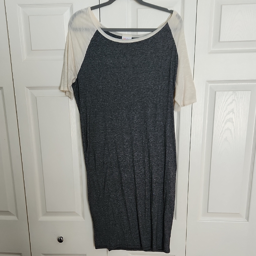 LuLaRoe Gray and Cream Midi Dress
